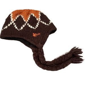 Bula Ear Flap Hat Knit Wool Cap Fleece Lined Braided Chin Tie OS